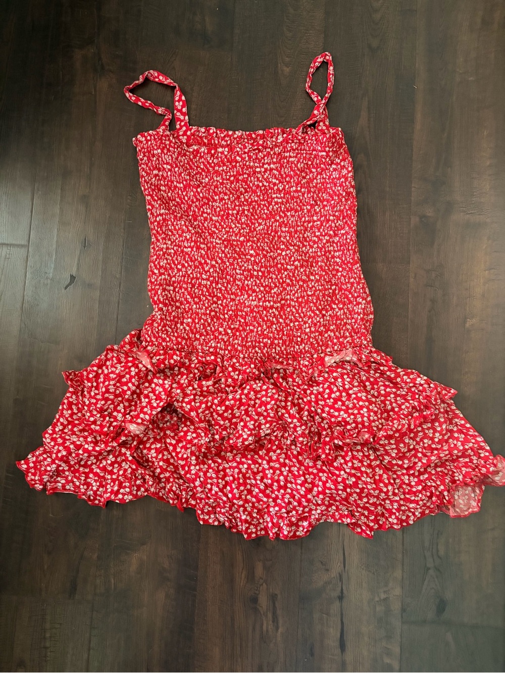 easel Red Floral Ruffle Sundress with Smocked Bodice